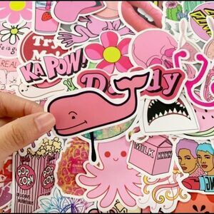25 Stickers, Pink. Cute, bike, helmet, laptop, skateboard, water bottle
